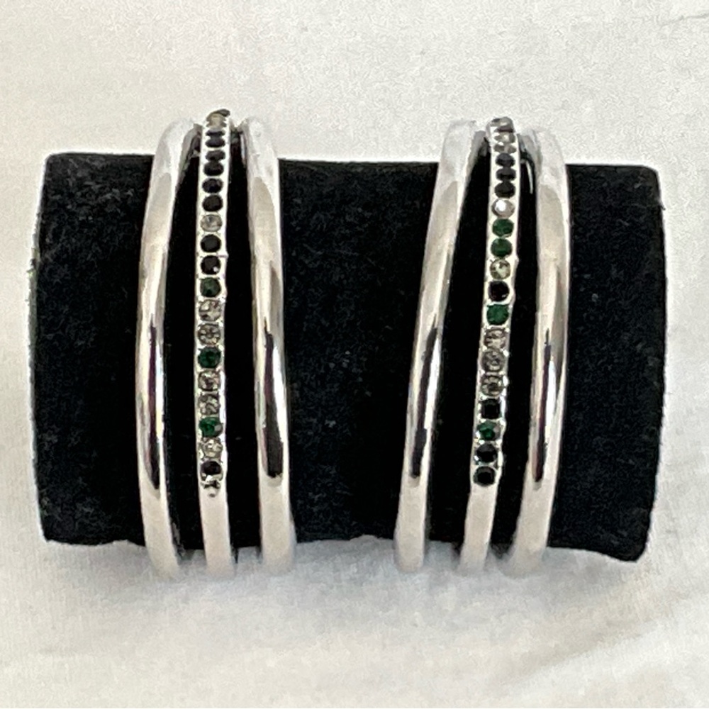 Elegant Silver and Stone Hoop Earrings